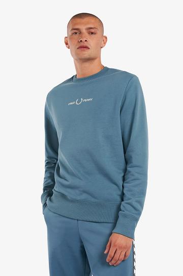 Grey Blue Fred Perry Embroidered Men's Sweatshirts | PH 1578BEXC